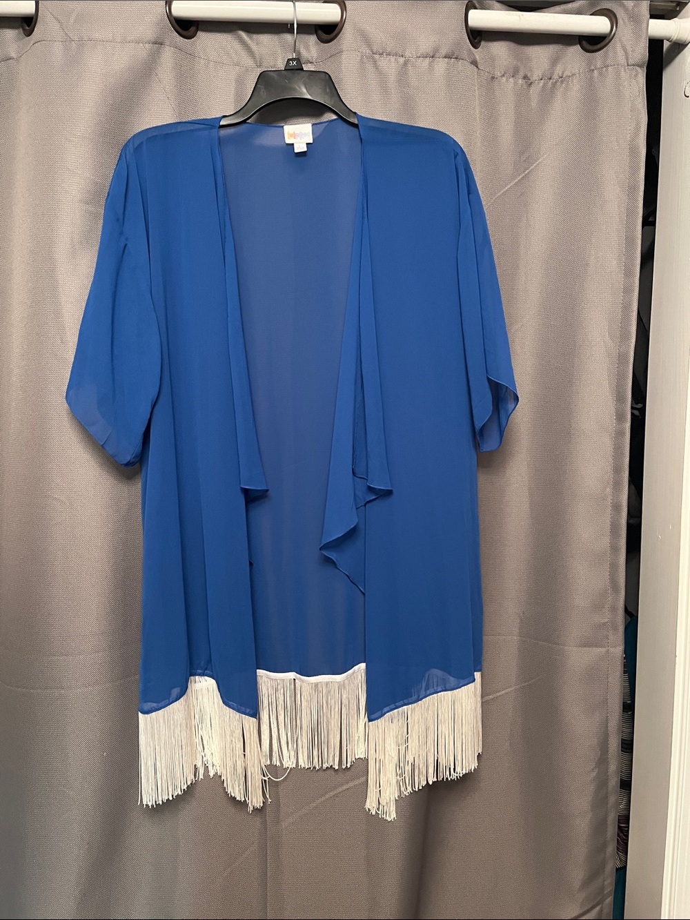 LuLaRoe Cobalt Blue Open Front Fringe Kimono